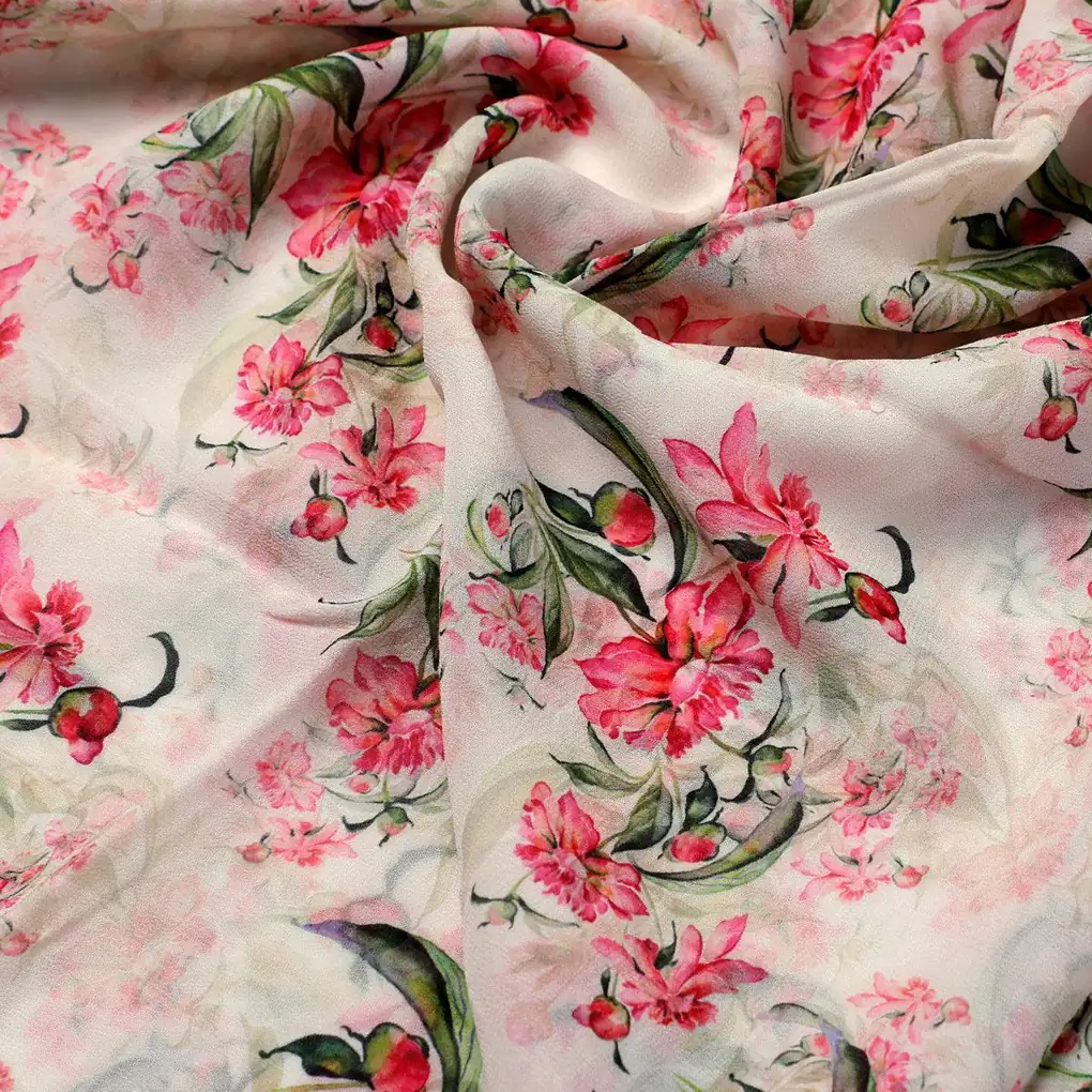 Beautifull Pink Calendula Flower Digital Printed Fabric - Pure Georgette - Image 3
