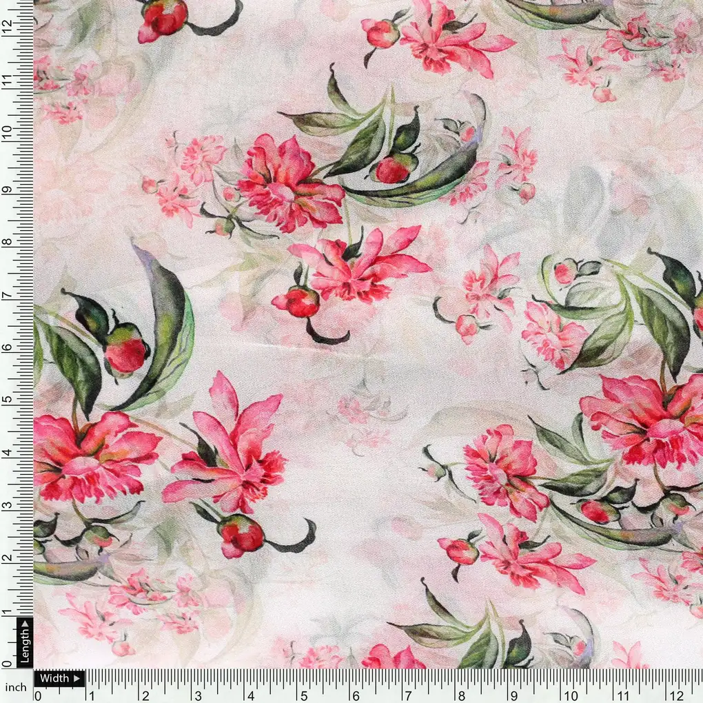 Beautifull Pink Calendula Flower Digital Printed Fabric - Pure Georgette - Image 4