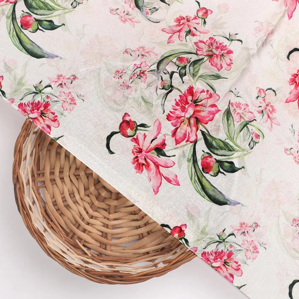 Beautifull Pink Calendula Flower Digital Printed Fabric - Silk Crepe - Image 2