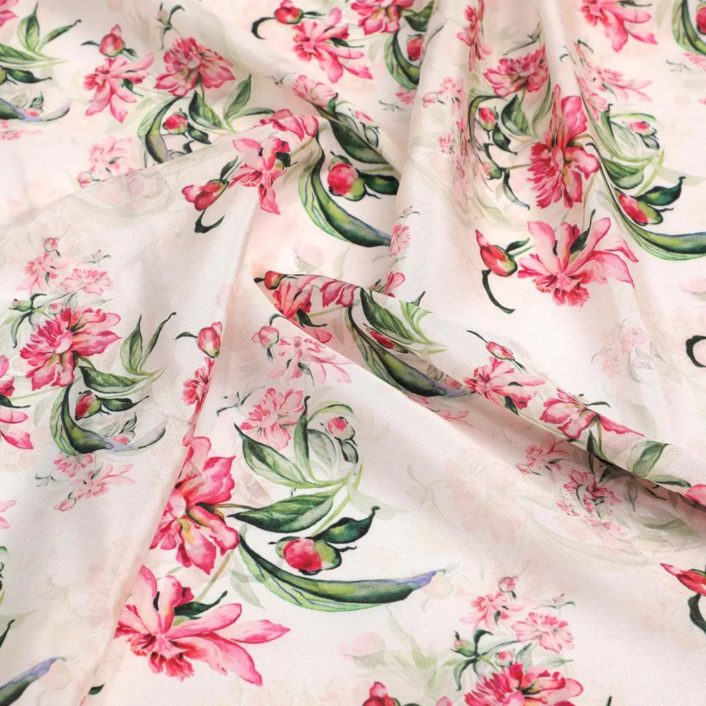 Beautifull Pink Calendula Flower Digital Printed Fabric - Silk Crepe - Image 3