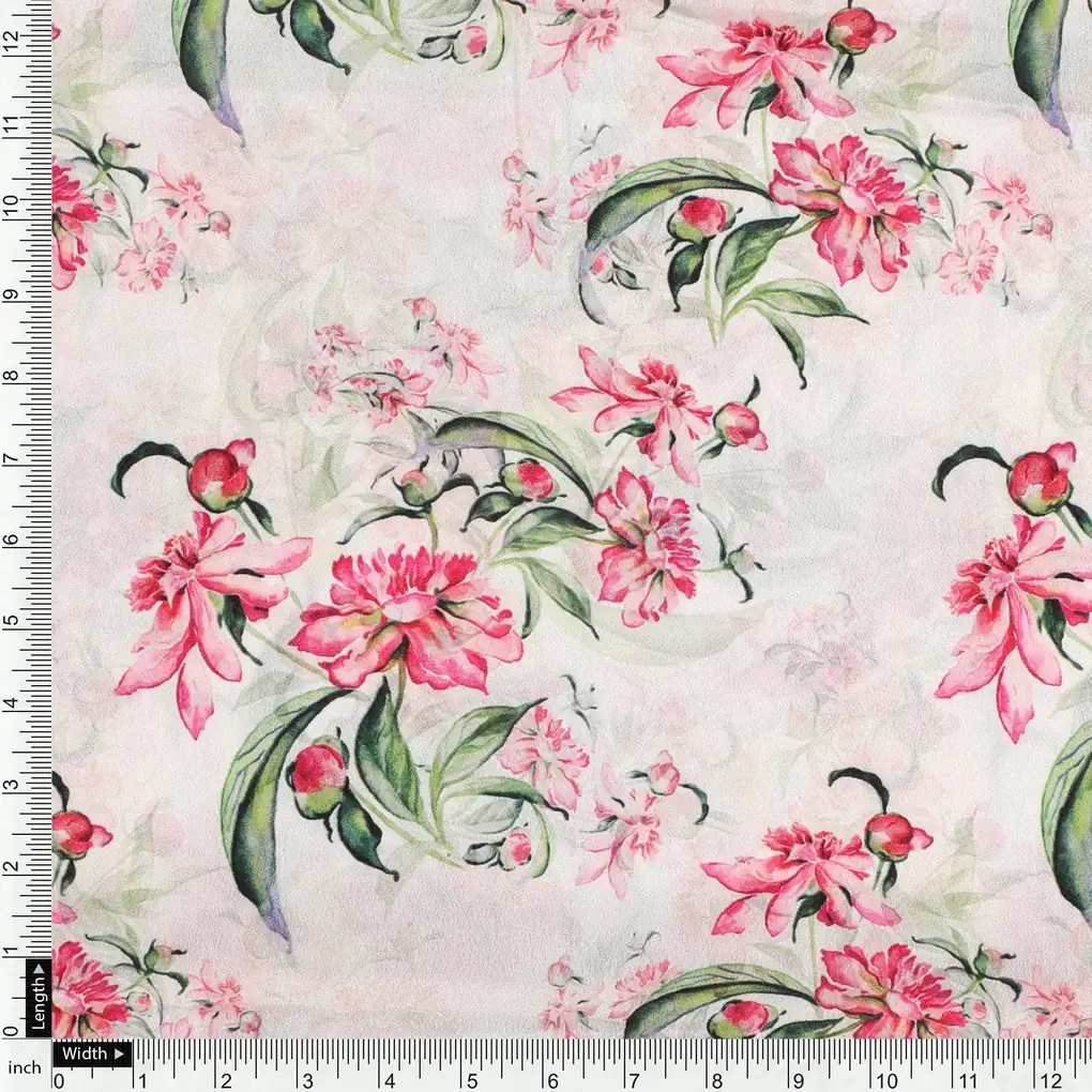 Beautifull Pink Calendula Flower Digital Printed Fabric - Silk Crepe - Image 4