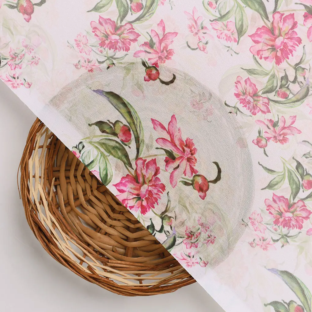 Beautifull Pink Calendula Flower Digital Printed Fabric - Weightless - Image 3