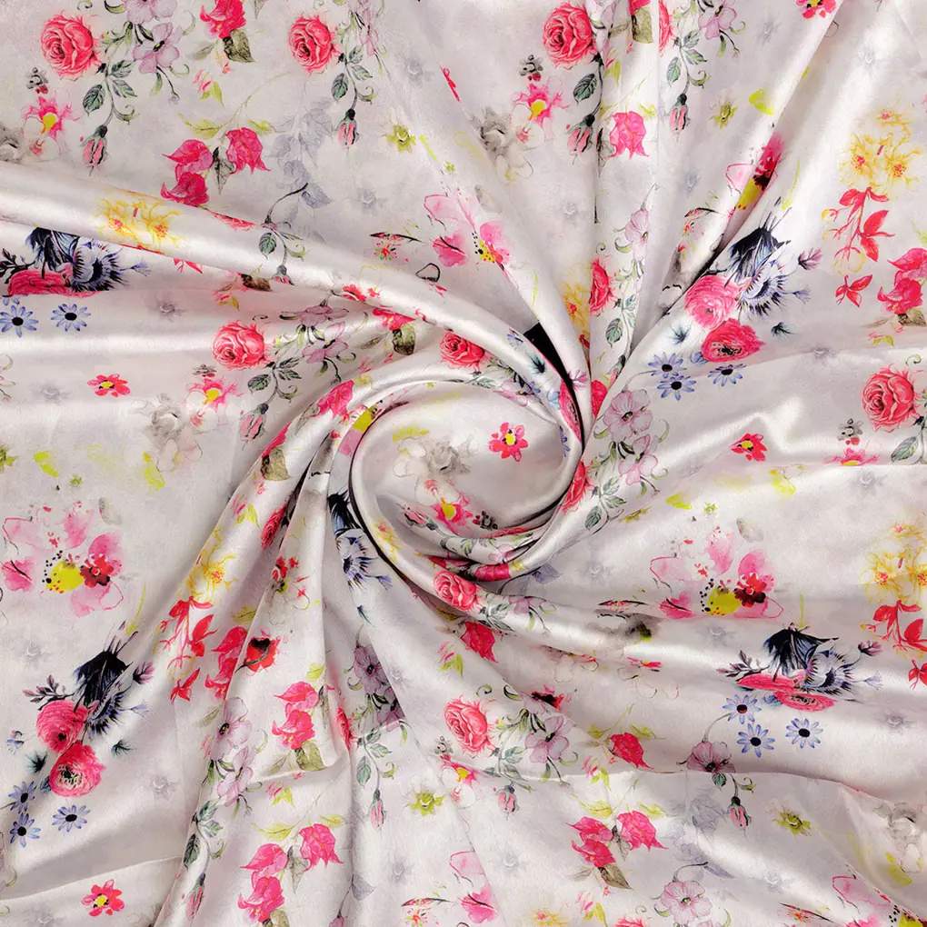 Beautifull Red And Pink Camellia Rose Of Branch Digital Printed Fabric - Japan Satin - Image 2