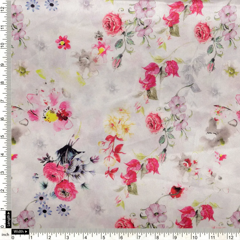 Beautifull Red And Pink Camellia Rose Of Branch Digital Printed Fabric - Japan Satin - Image 4