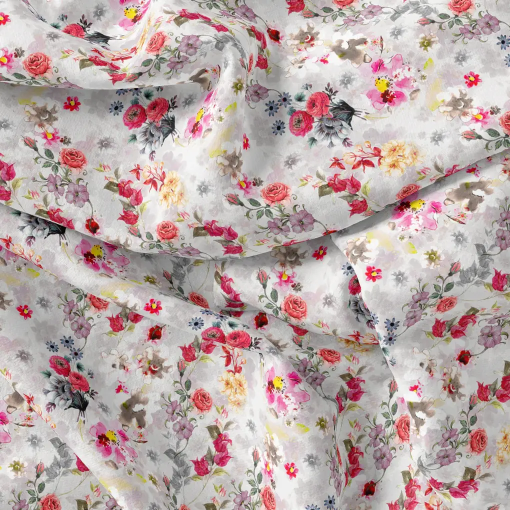 Beautifull Red And Pink Camellia Rose Of Branch Digital Printed Fabric - Cotton - Image 3