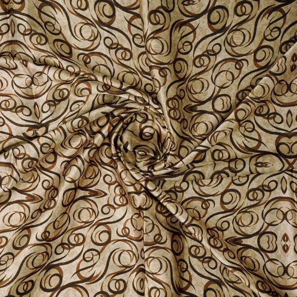 Beige and Brown Abstract Swirls Japan Satin Fabric - Image 2