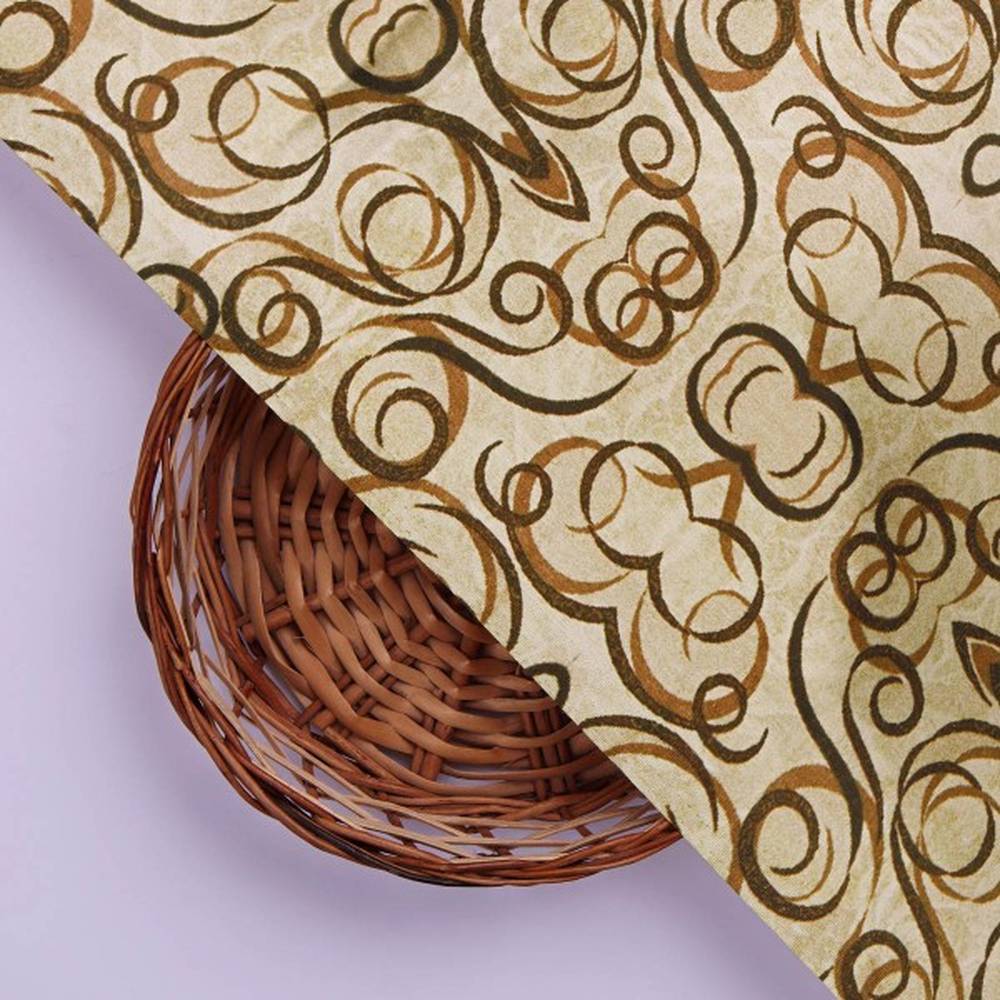 Beige and Brown Abstract Swirls Japan Satin Fabric - Image 3