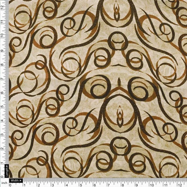 Beige and Brown Abstract Swirls Japan Satin Fabric - Image 4