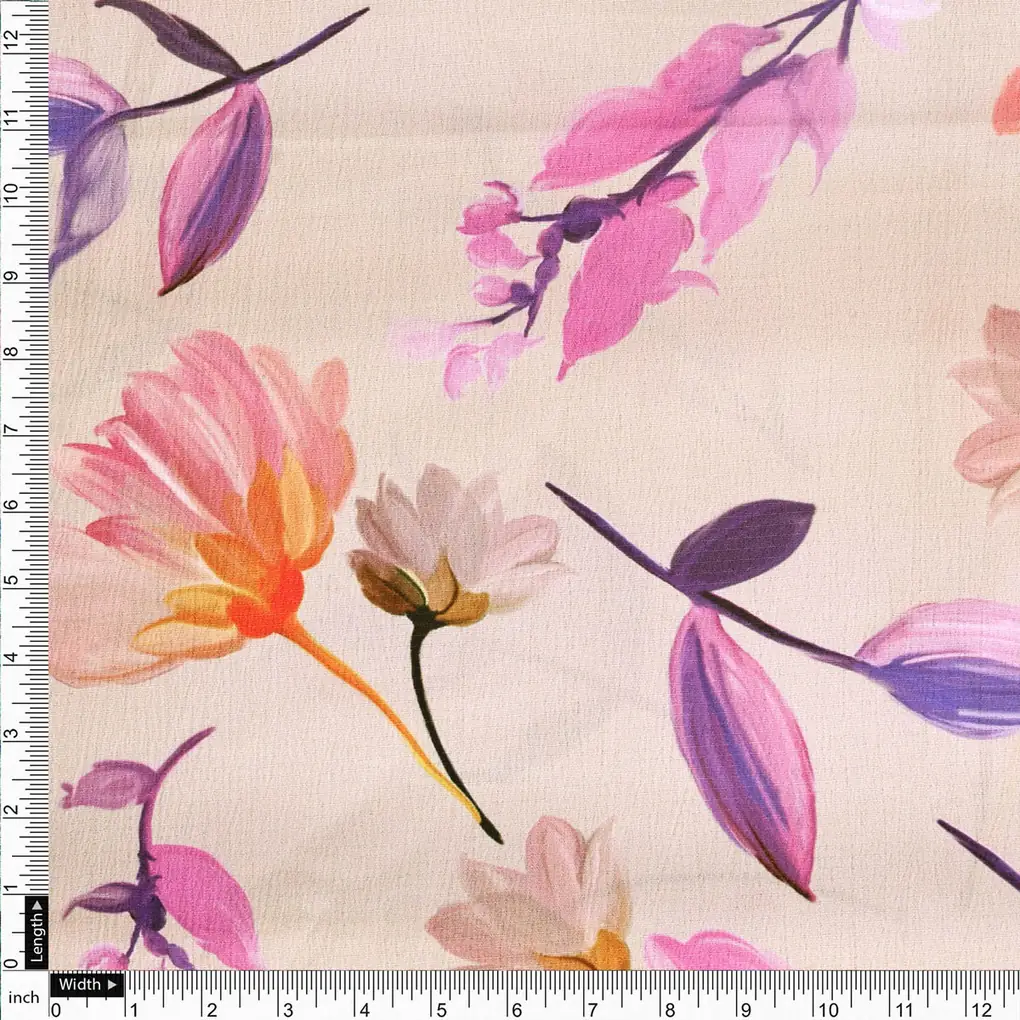 Beige Floral Digital Print Polyester Fabric - Image 4