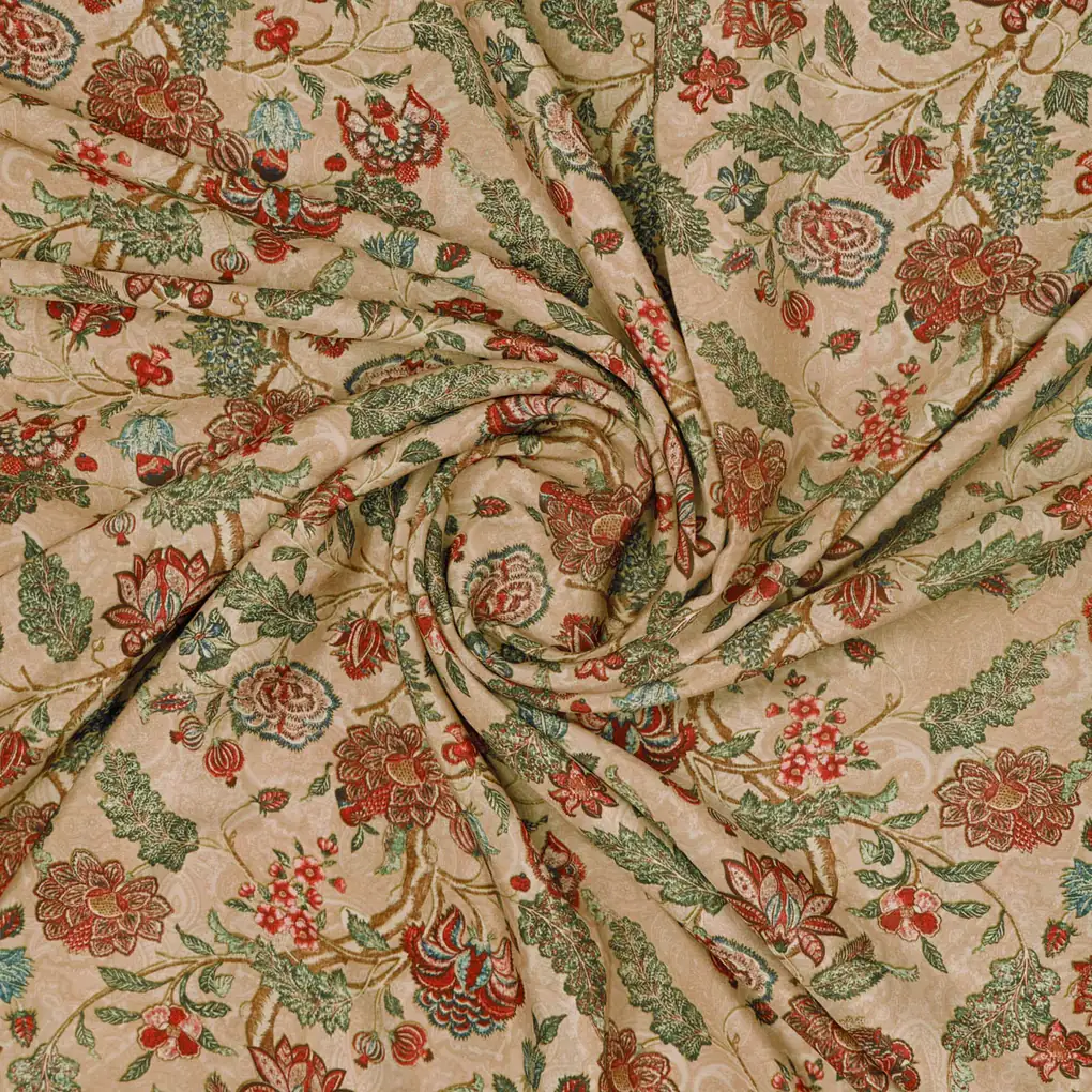 Beige Floral Printed French Crepe Polyester Fabric by FAB VOGUE Studio - Image 2