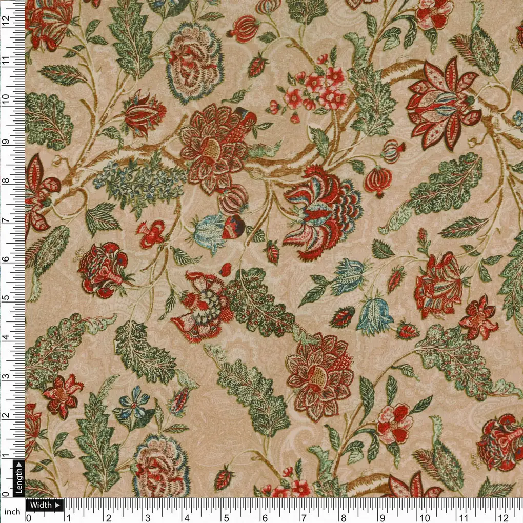 Beige Floral Printed French Crepe Polyester Fabric by FAB VOGUE Studio - Image 4