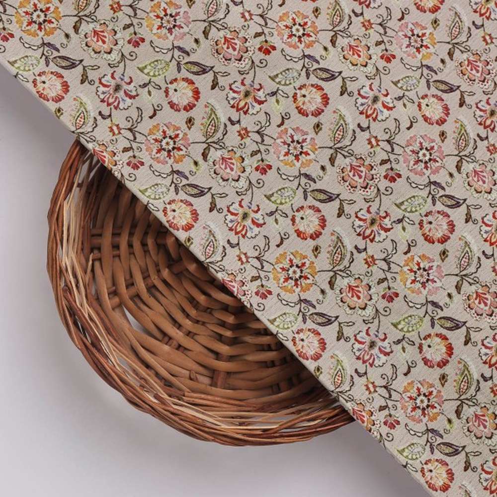 Beige Multi Floral Ditsy Printed Polyester Fabric for Apparel - Image 3