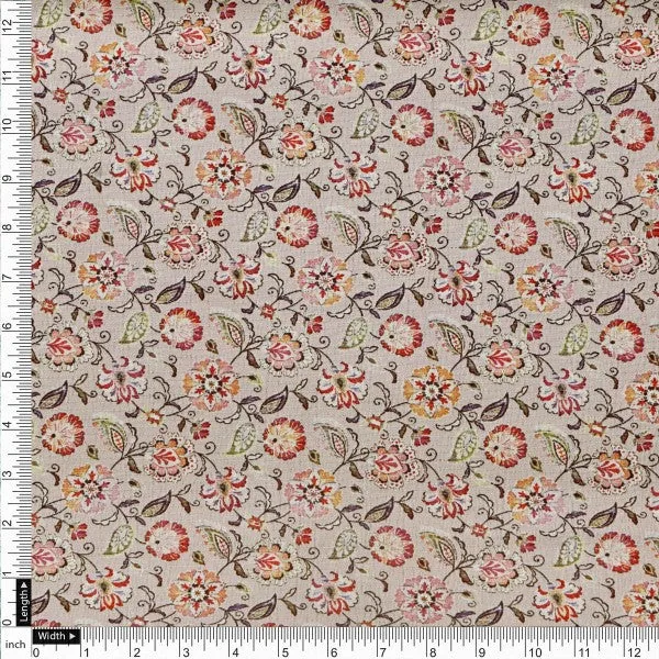 Beige Multi Floral Ditsy Printed Polyester Fabric for Apparel - Image 4
