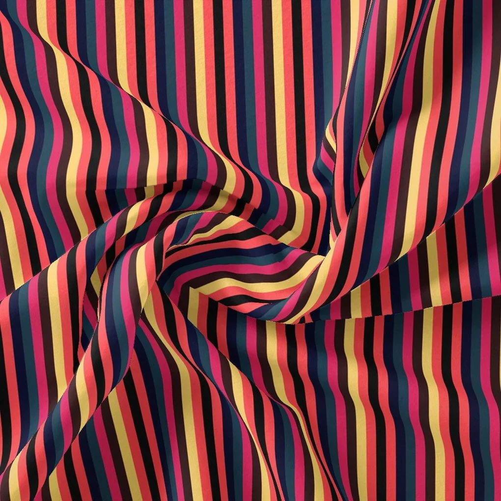 Bengal Stripes Multicolour Strips Digital Printed Fabric - Pure Chiffon - Image 3