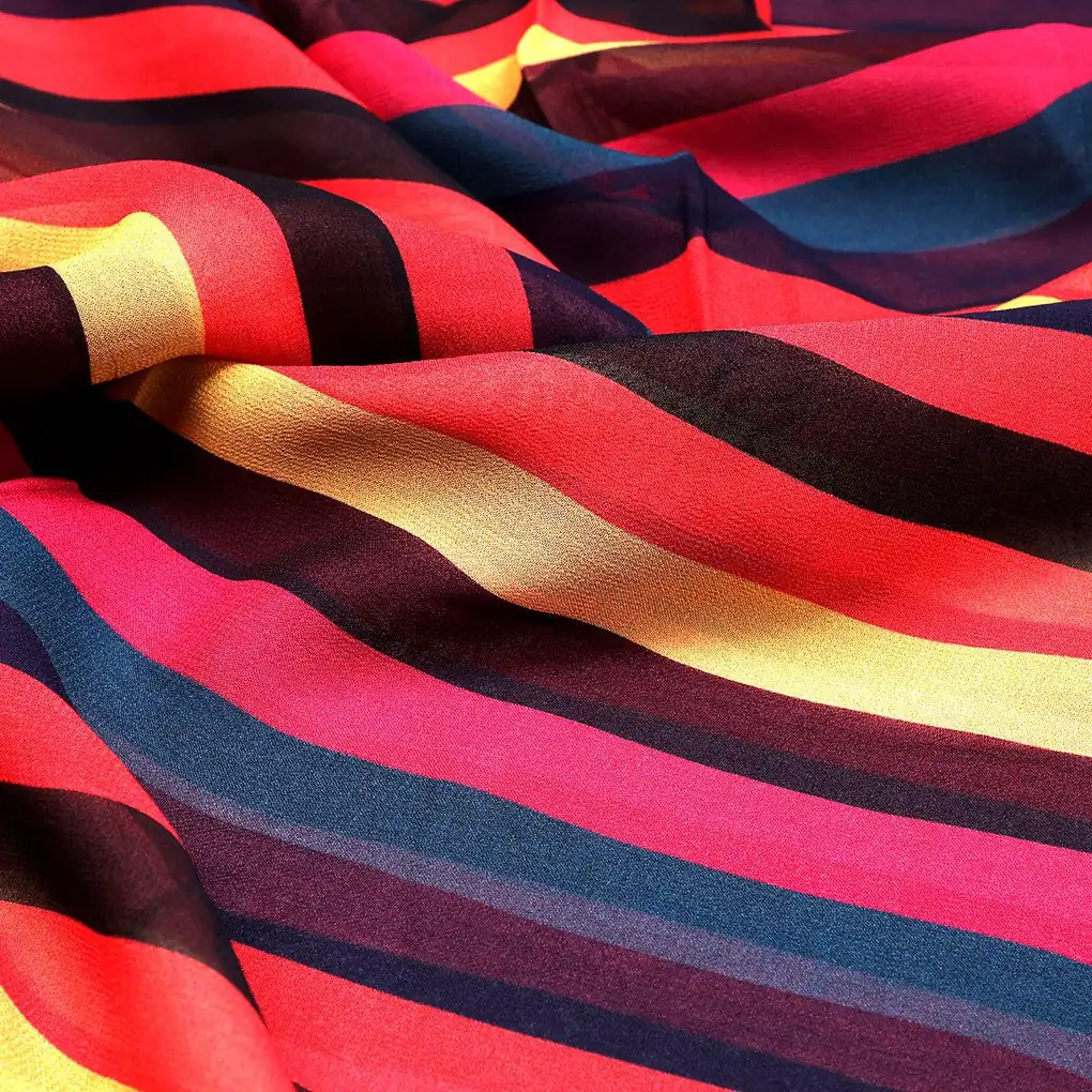 Bengal Stripes Multicolour Strips Digital Printed Fabric - Pure Georgette - Image 3