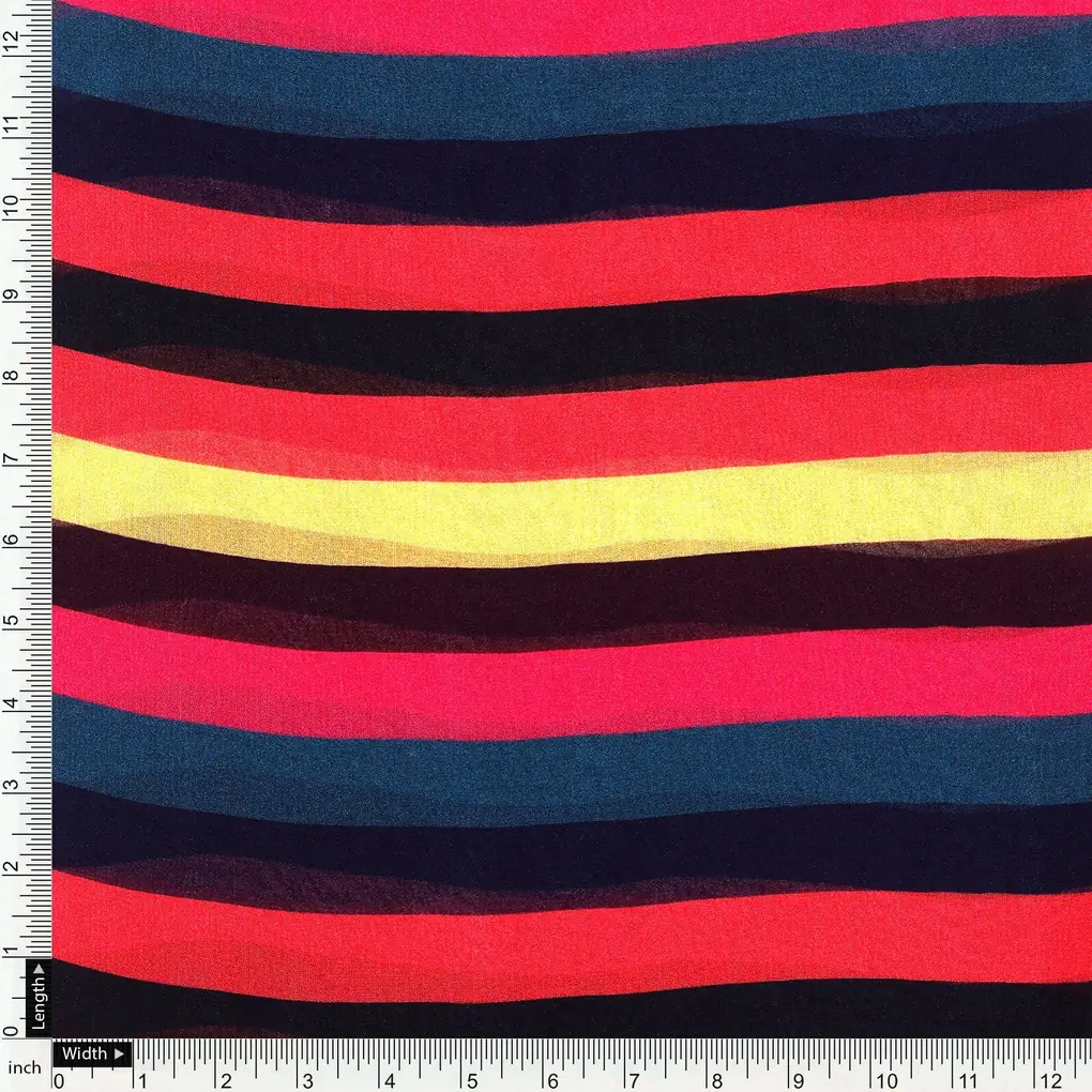 Bengal Stripes Multicolour Strips Digital Printed Fabric - Pure Georgette - Image 4