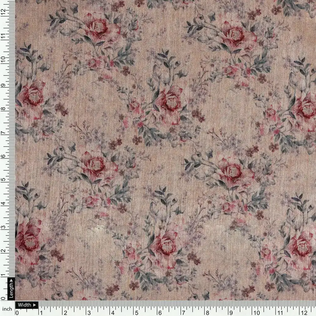 Big Floral Chintz Allover Digital Printed Fabric  - Tusser Silk - Image 4