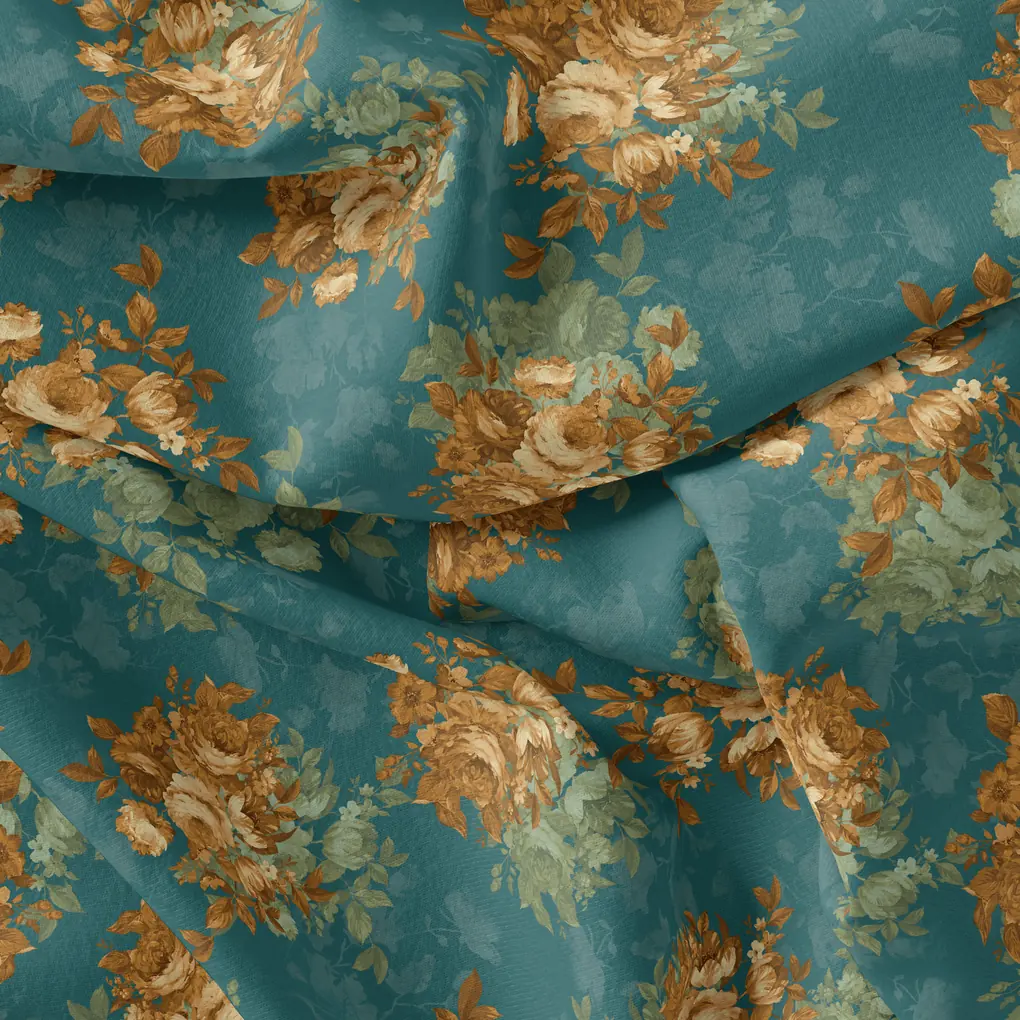 Big Golden Rose With Dark Paua Shell Colour Digital Printed Fabric - Weightless - Image 4