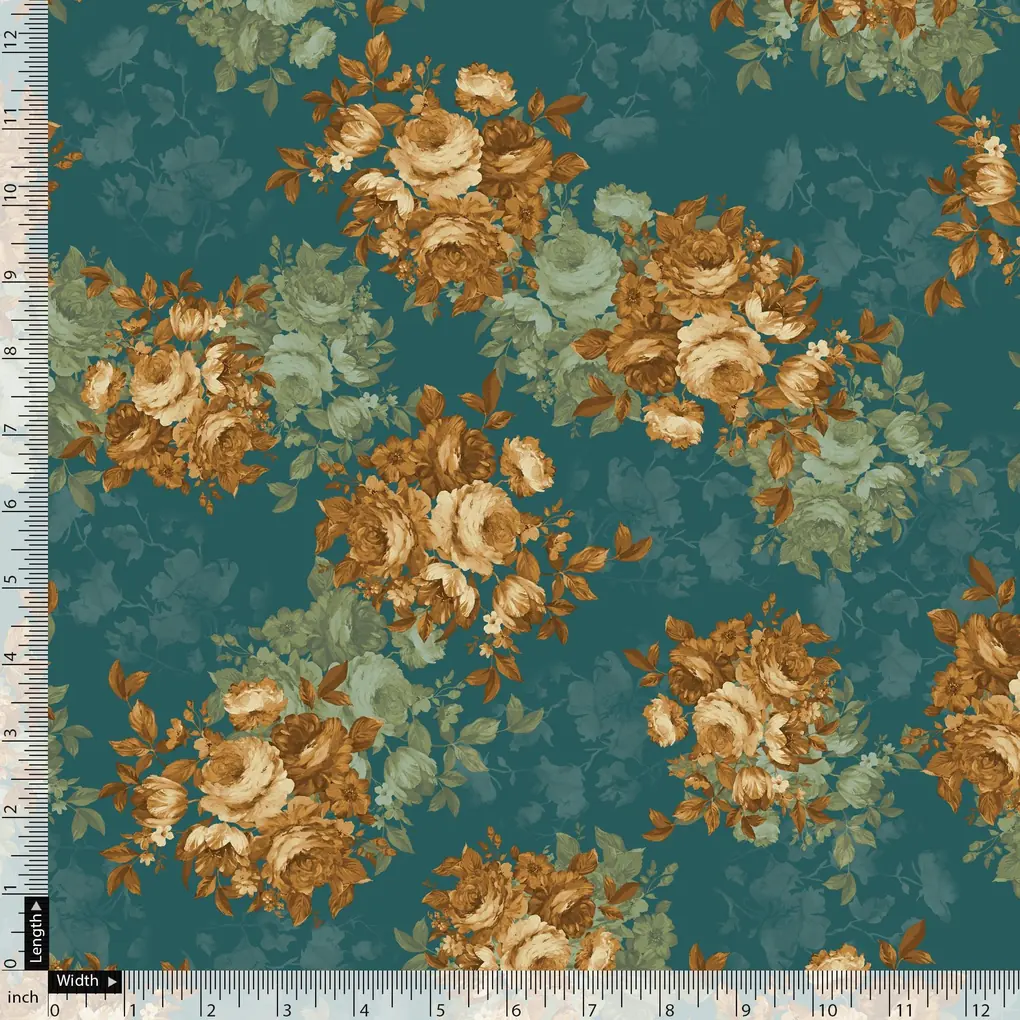 Big Golden Rose With Dark Paua Shell Colour Digital Printed Fabric - Weightless - Image 5