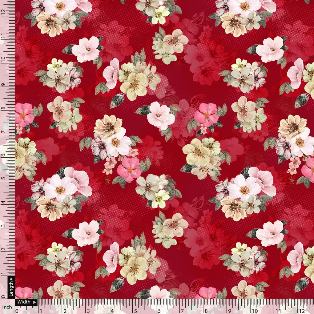Big Narcissus Multi Colour Flower Digital Printed Fabric - Kora Silk - Image 5