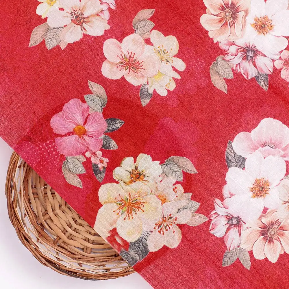Big Narcissus Multi Colour Flower Digital Printed Fabric - Pure Cotton - Image 2