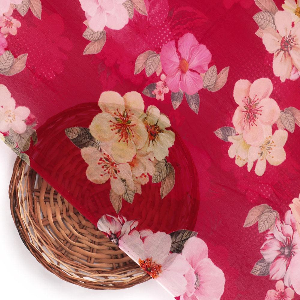 Big Narcissus Multi Colour Flower Digital Printed Fabric - Pure Georgette - Image 2