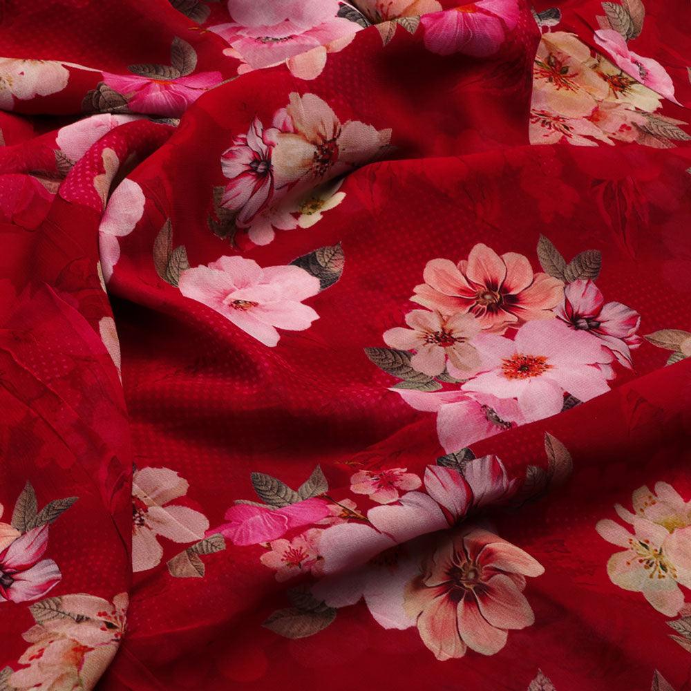 Big Narcissus Multi Colour Flower Digital Printed Fabric - Pure Georgette - Image 3