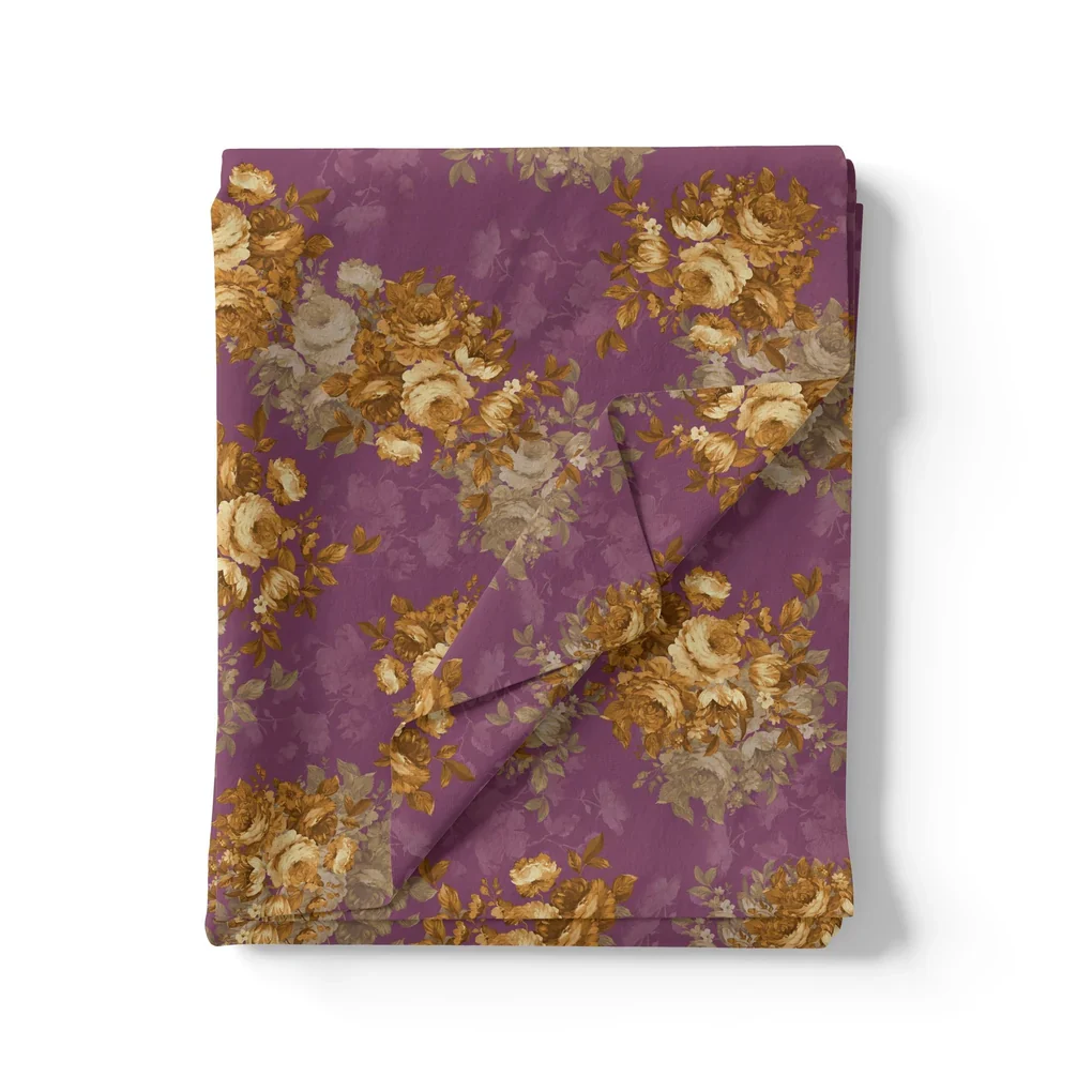 Big Rose With Dark Scintillating Violet Colour Digital Printed Fabric - Image 3
