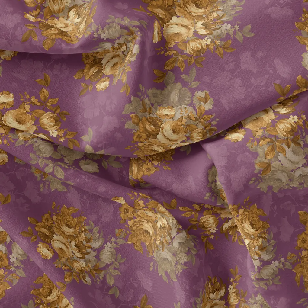 Big Rose With Dark Scintillating Violet Colour Digital Printed Fabric - Weightless - Image 4
