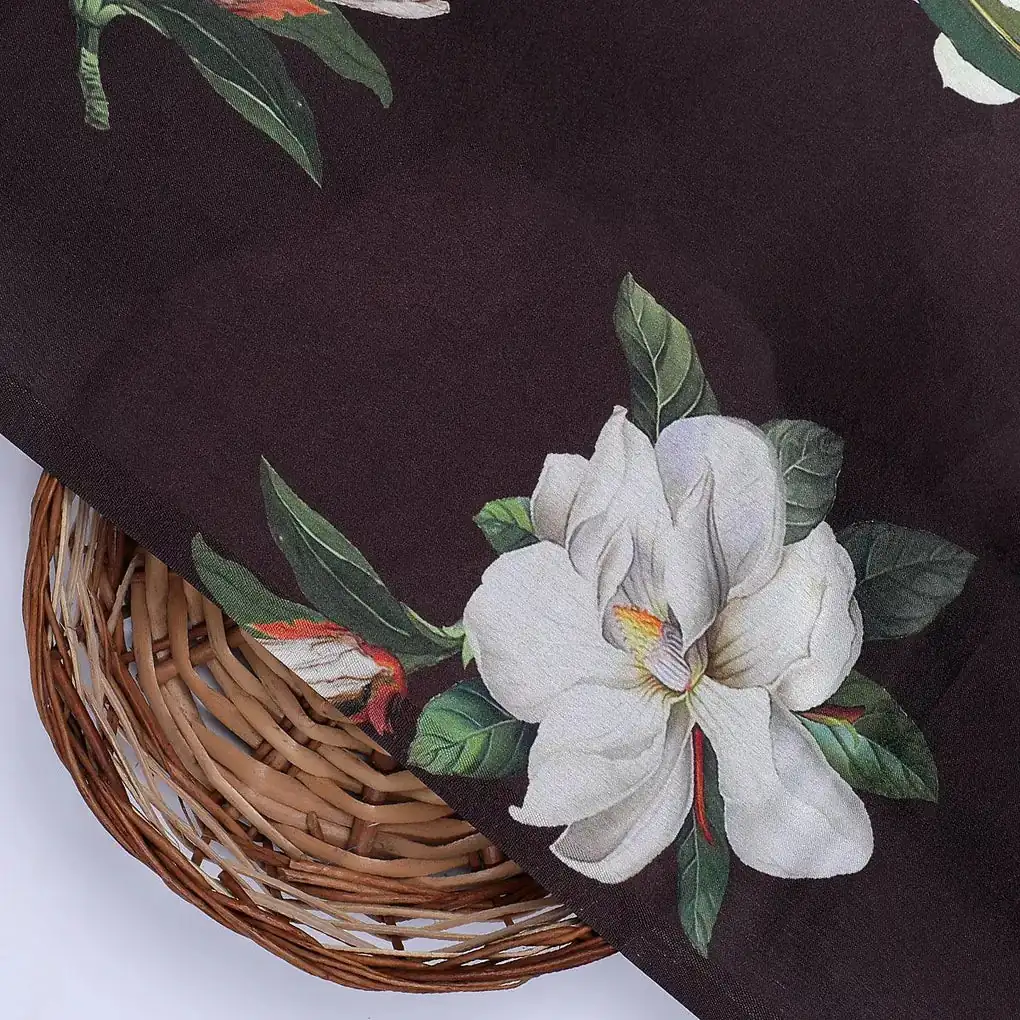 Big White Flower Repeat Digital Printed Fabric - Japan Satin - Image 2