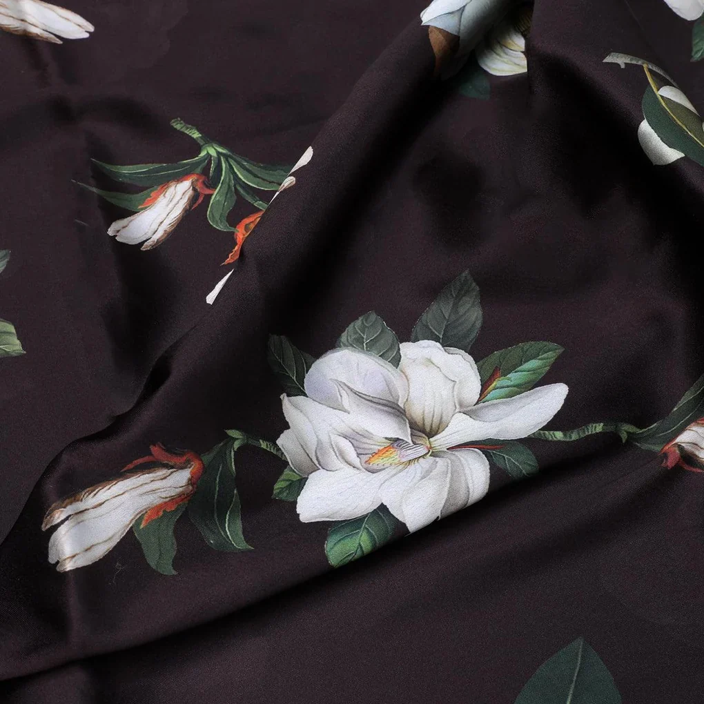 Big White Flower Repeat Digital Printed Fabric - Japan Satin - Image 3
