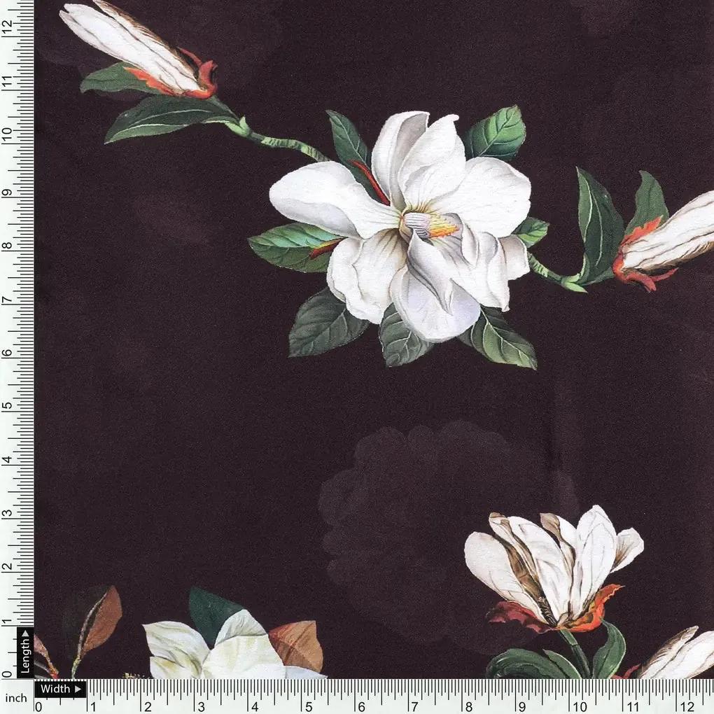 Big White Flower Repeat Digital Printed Fabric - Japan Satin - Image 4