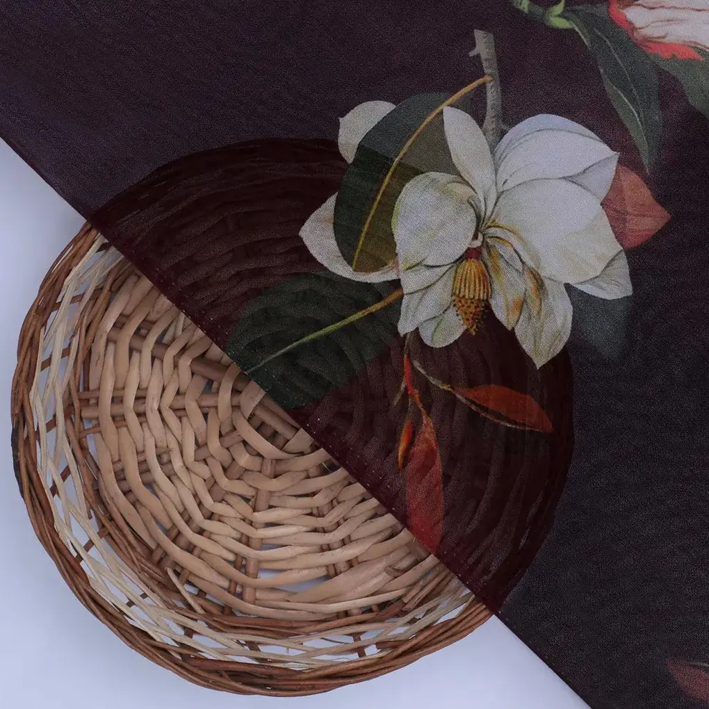 Big White Flower Repeat Digital Printed Fabric - Pure Georgette - Image 2
