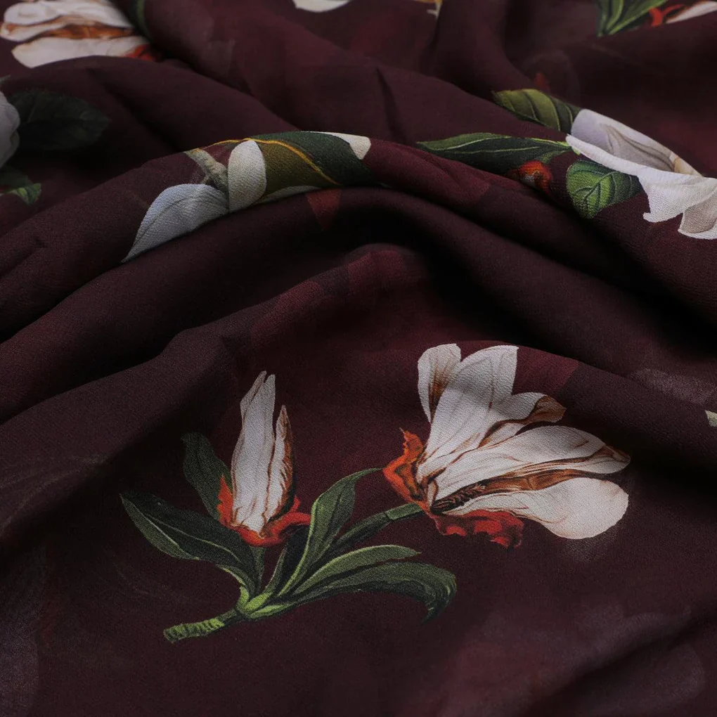 Big White Flower Repeat Digital Printed Fabric - Pure Georgette - Image 3