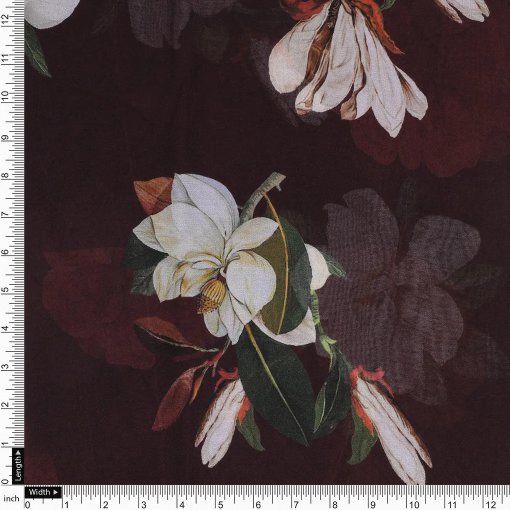 Big White Flower Repeat Digital Printed Fabric - Pure Georgette - Image 4