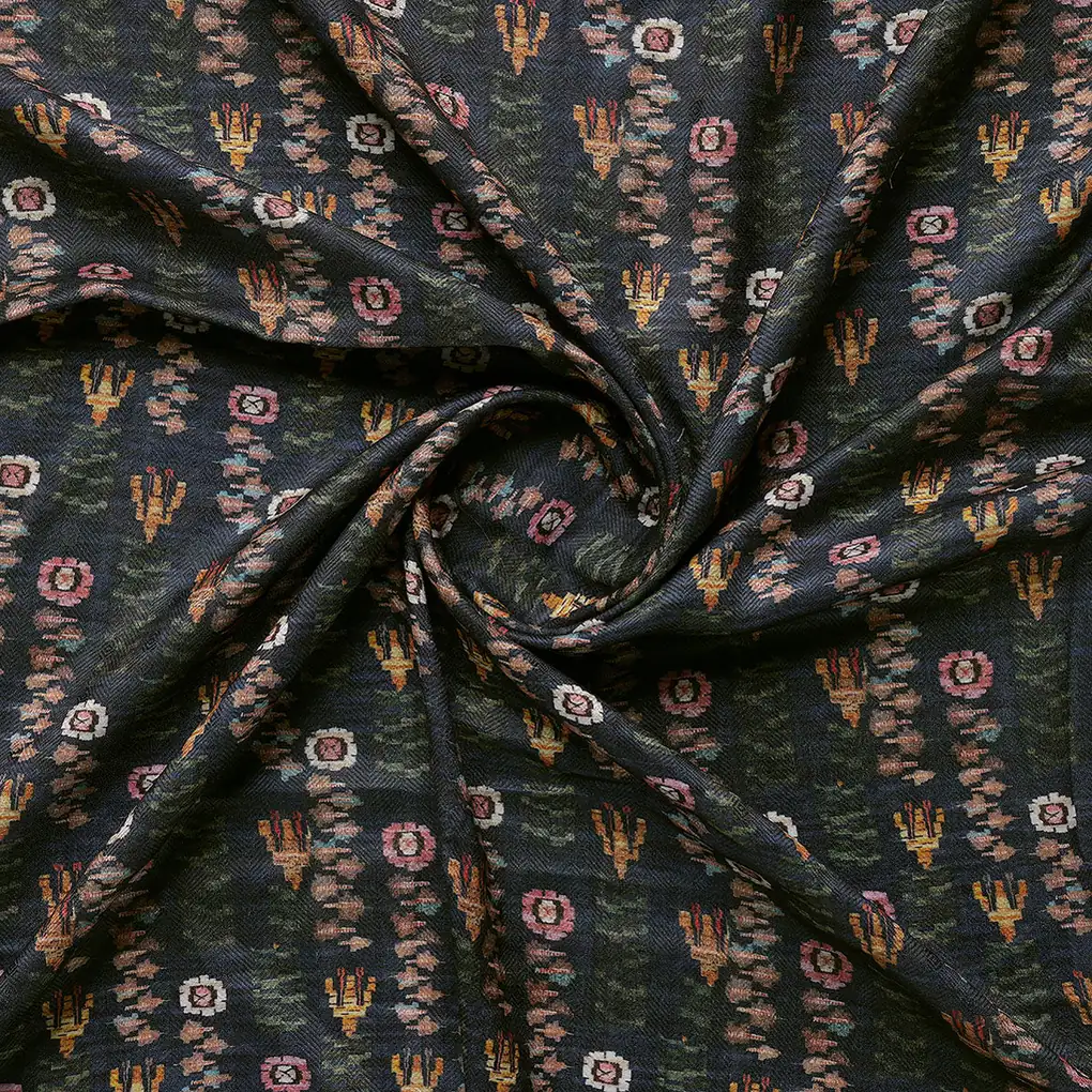 Black Abstract Pashmina Printed Fabric - Image 2