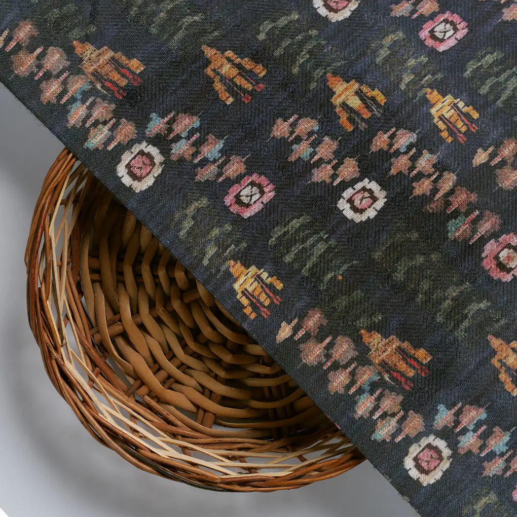 Black Abstract Pashmina Printed Fabric - Image 3