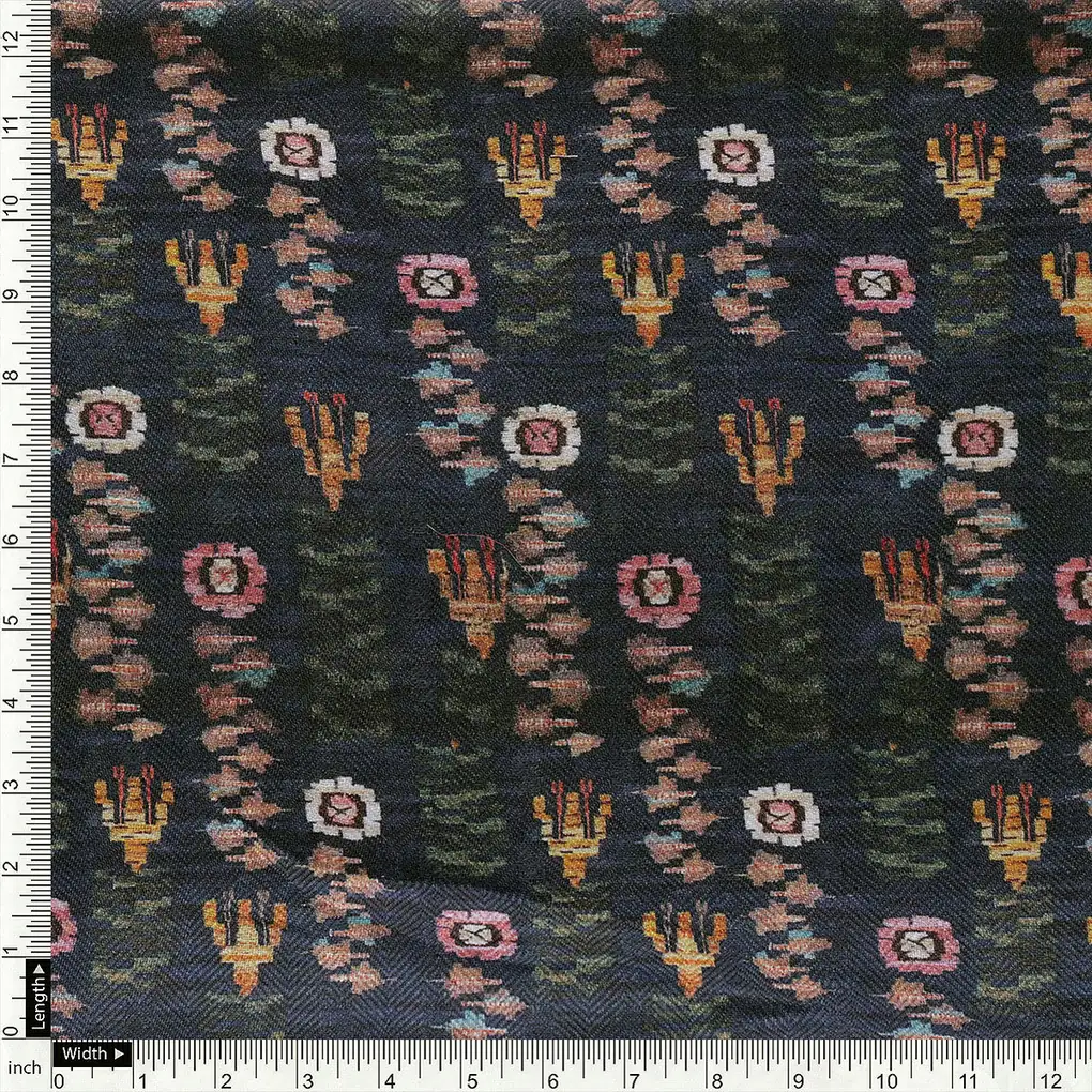 Black Abstract Pashmina Printed Fabric - Image 4