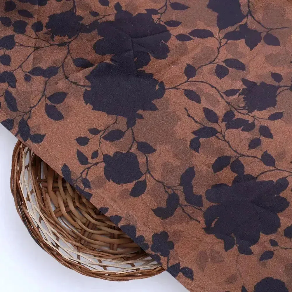 Black And Rustic Look Flower Digital Printed Fabric - Japan Satin - Image 2