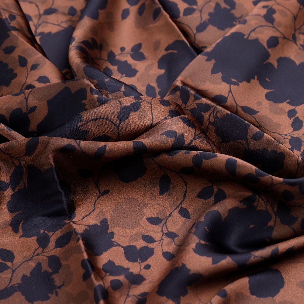 Black And Rustic Look Flower Digital Printed Fabric - Japan Satin - Image 3