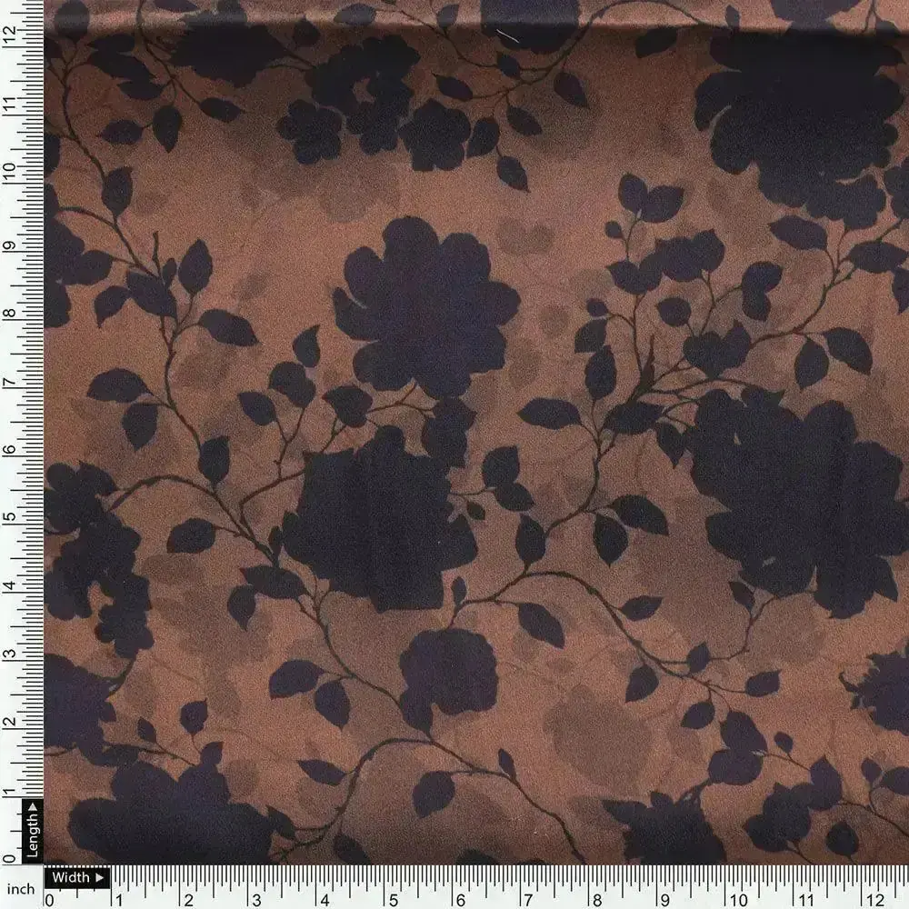 Black And Rustic Look Flower Digital Printed Fabric - Japan Satin - Image 4