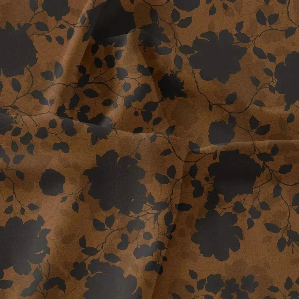 Black And Rustic Look Flower Digital Printed Fabric - Muslin - Image 3
