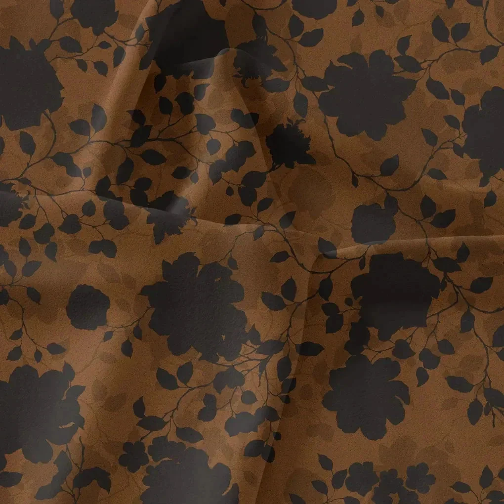 Black And Rustic Look Flower Digital Printed Fabric - Crepe - Image 3