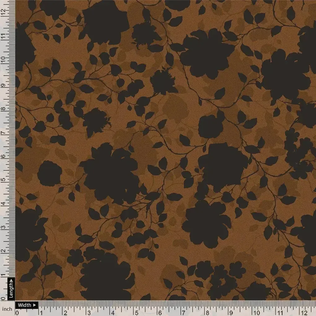 Black And Rustic Look Flower Digital Printed Fabric - Crepe - Image 4