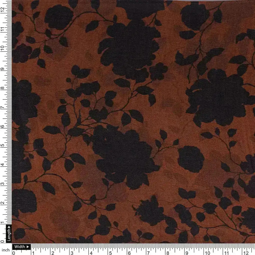 Black And Rustic Look Flower Digital Printed Fabric - Upada Silk - Image 4