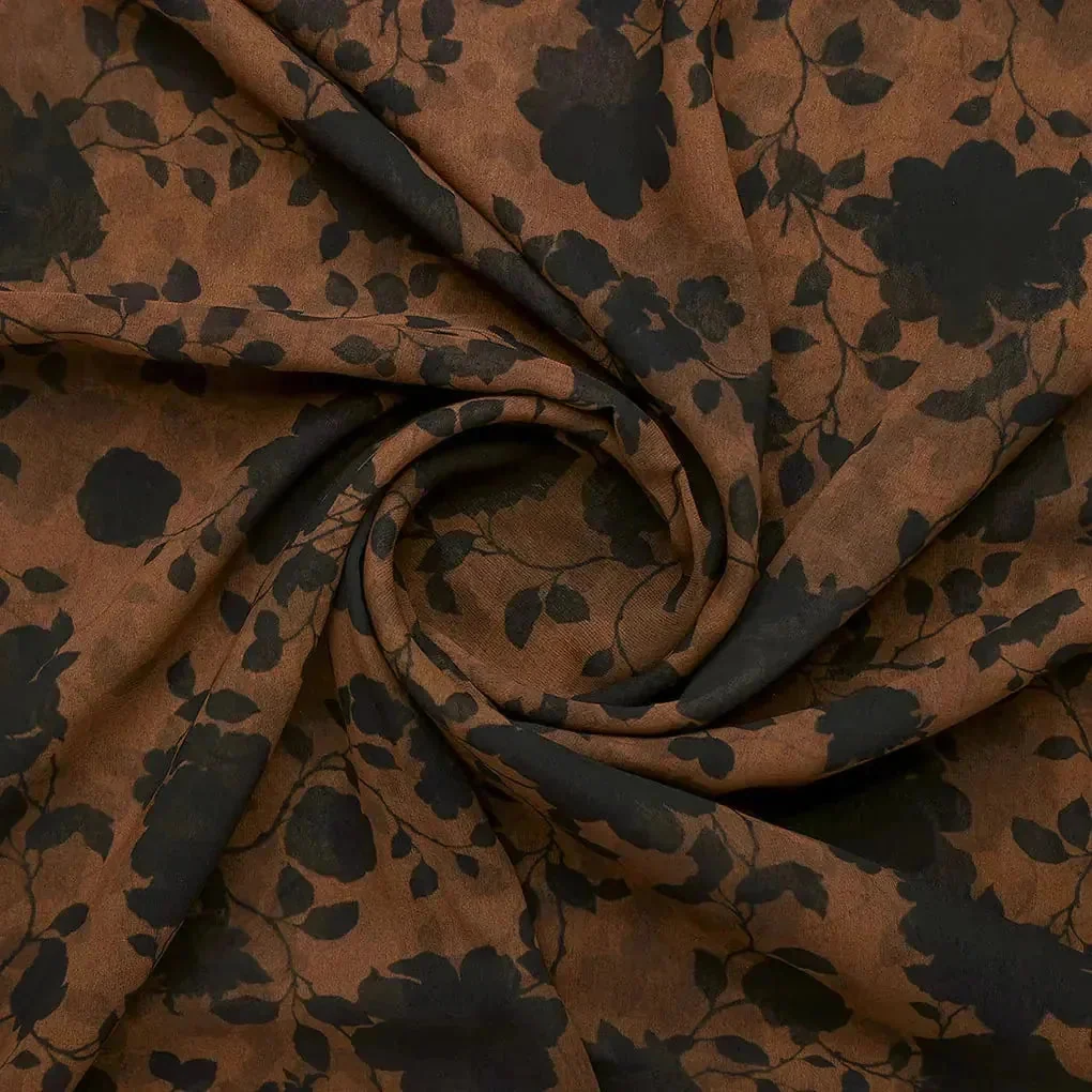 Black And Rustic Look Flower Digital Printed Fabric - Weightless - Image 2