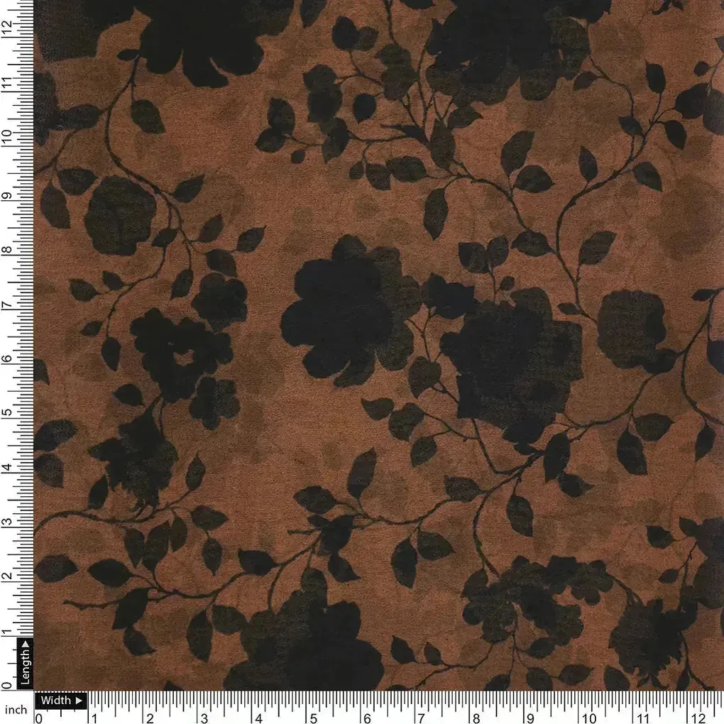 Black And Rustic Look Flower Digital Printed Fabric - Weightless - Image 4