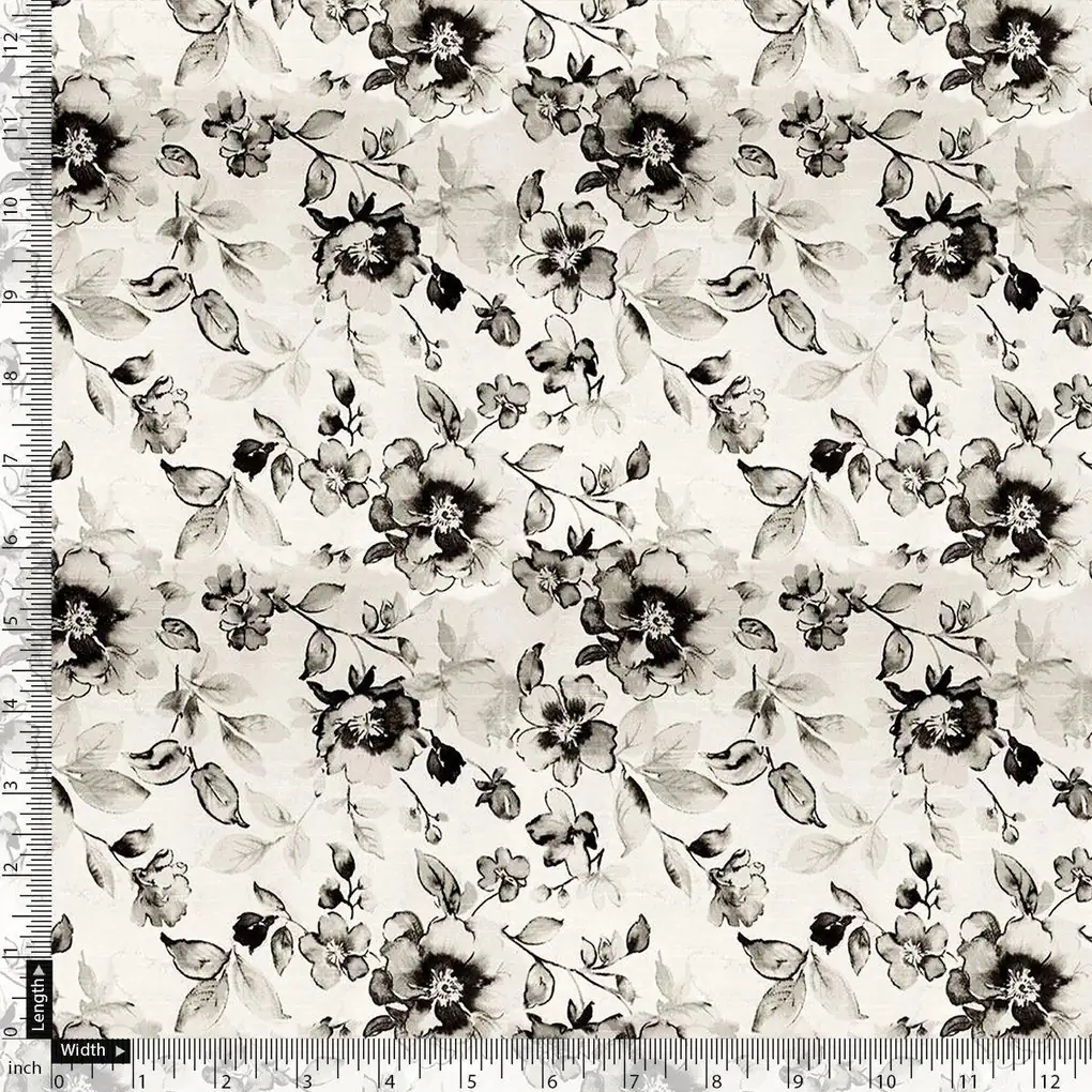 Black And White Orchid Digital Printed Fabric - Image 4