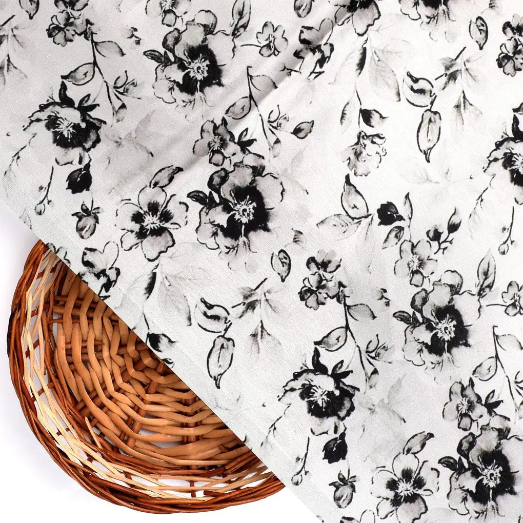 Black And White Orchid Digital Printed Fabric - Japan Satin - Image 2