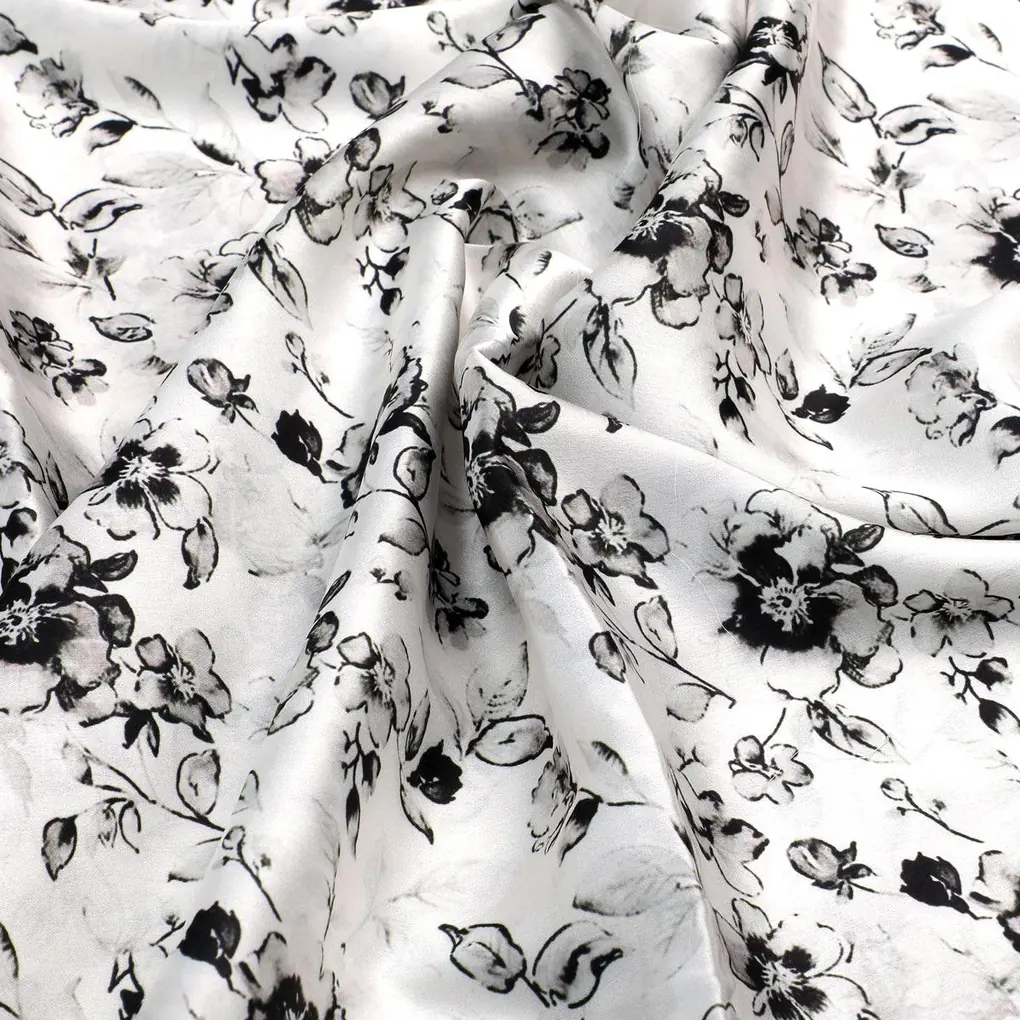 Black And White Orchid Digital Printed Fabric - Japan Satin - Image 3